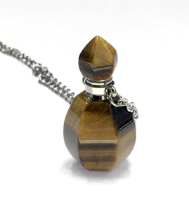 Tiger Eye Crystal Mini Bottle Gemstone Necklace for Essential Oil Perfume  on Stainless Steel Chain