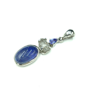 Tanzanite Herkimer Diamond Quartz Raw Faceted Cabochon Natural Gemstone Sterling Silver Pendant