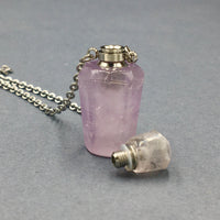 Amethyst Crystal Mini Bottle Gemstone Necklace for Essential Oil Perfume on Stainless Steel Chain