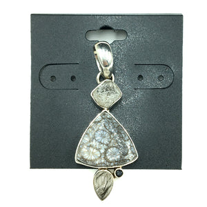 Fossilized Coral Herkimer Diamond Quartz Tourmalinated Quartz Spinel Sterling Silver Pendant