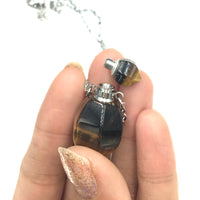 Tiger Eye Crystal Mini Bottle Gemstone Necklace for Essential Oil Perfume  on Stainless Steel Chain
