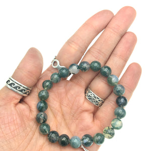 Moss Agate Gemstone Bead Stretch Elastic Stone Bracelet