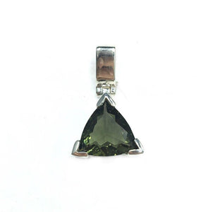 Moldavite Tektite Impact Space Glass Faceted Trillion Sterling Silver Pendant