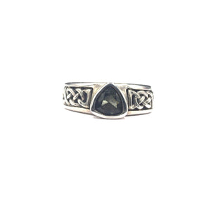 Moldavite Natural Tektite Faceted Celtic Knotwork US Size 7 Sterling Silver Ring