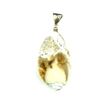 Druzy Fossil Shell Natural Crystallized Fossilized Slice Sterling Silver Pendant