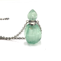 Green Fluorite Crystal Mini Bottle Gemstone Necklace for Essential Oil Perfume on Stainless Steel Chain