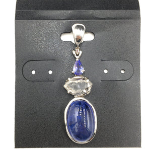 Tanzanite Herkimer Diamond Quartz Raw Faceted Cabochon Natural Gemstone Sterling Silver Pendant