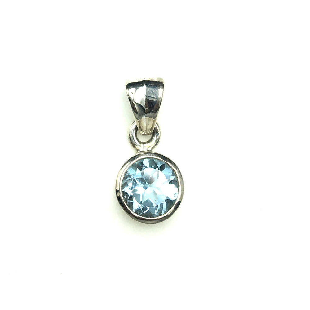 Blue Topaz Faceted Sterling Silver Pendant