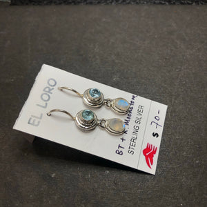 Rainbow Moonstone & Blue Topaz Sterling Silver Dangle Earrings