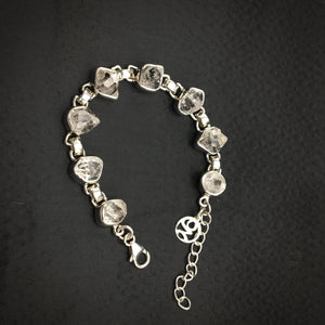 Herkimer Diamond DT Raw Crystals Gemstone Sterling Silver Bracelet