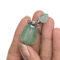Green Fluorite Crystal Mini Bottle Gemstone Necklace for Essential Oil Perfume on Stainless Steel Chain
