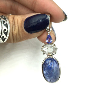 Tanzanite Herkimer Diamond Quartz Raw Faceted Cabochon Natural Gemstone Sterling Silver Pendant