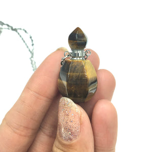 Tiger Eye Crystal Mini Bottle Gemstone Necklace for Essential Oil Perfume  on Stainless Steel Chain