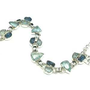 Aquamarine Ice Blue Gem Faceted Raw Oval Natural Gemstone Sterling Silver Bracelet