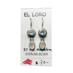 Rainbow Moonstone & Blue Topaz Sterling Silver Dangle Earrings