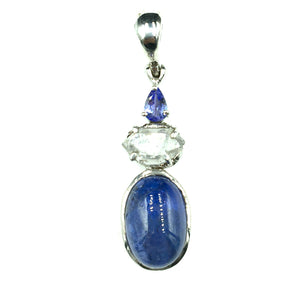 Tanzanite Herkimer Diamond Quartz Raw Faceted Cabochon Natural Gemstone Sterling Silver Pendant