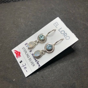 Rainbow Moonstone & Blue Topaz Sterling Silver Dangle Earrings