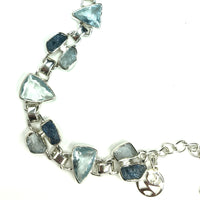 Aquamarine Ice Blue Gem Faceted Raw Oval Natural Gemstone Sterling Silver Bracelet
