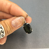 Moldavite Tektite Impact Space Glass Faceted Oval Sterling Silver Pendant