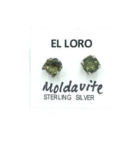 Moldavite Tektite Impact Space Glass Faceted Round Gems Sterling Silver Stud Earrings
