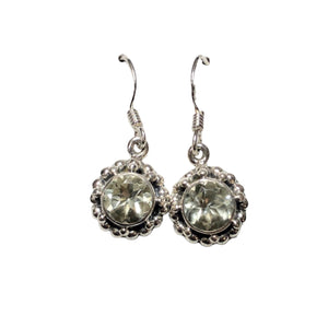 Prasiolite Green Amethyst Faceted Crystal Sterling Silver Dangle Earrings