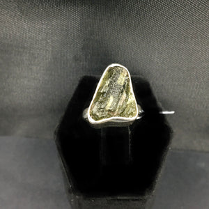 Moldavite Natural Tektite Raw US Size 5 Sterling Silver Ring