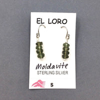 Moldavite Tektite Impact Space Glass Faceted Rondelle Gems Sterling Silver Drop Dangle Earrings
