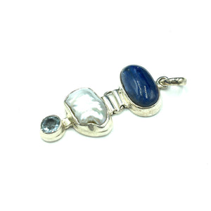 Multi Stone Sterling Silver Pendant with Blue Kyanite, Pearl and Blue Topaz