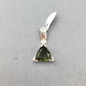 Moldavite Tektite Impact Space Glass Faceted Trillion Sterling Silver Pendant