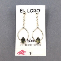 Moldavite Tektite Impact Space Glass Faceted Teardrop Gems Sterling Silver Drop Stud Dangle Earrings