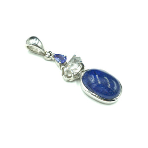 Tanzanite Herkimer Diamond Quartz Raw Faceted Cabochon Natural Gemstone Sterling Silver Pendant