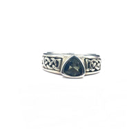 Moldavite Natural Tektite Faceted Celtic Knotwork US Size 7 Sterling Silver Ring
