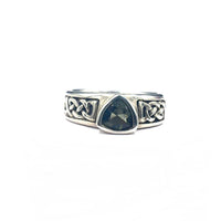 Moldavite Natural Tektite Faceted Celtic Knotwork US Size 7 Sterling Silver Ring