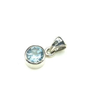 Blue Topaz Faceted Sterling Silver Pendant