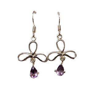 Amethyst Purple Faceted Crystal Sterling Silver Dangle Earrings