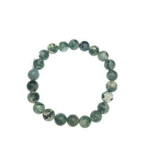 Moss Agate Gemstone Bead Stretch Elastic Stone Bracelet