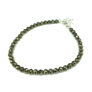 Iron Pyrite Faceted Gemstone Sterling Silver Bracelet by Josephine Grasso