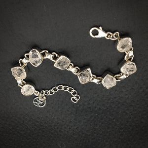 Herkimer Diamond DT Raw Crystals Gemstone Sterling Silver Bracelet