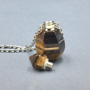 Tiger Eye Crystal Mini Bottle Gemstone Necklace for Essential Oil Perfume  on Stainless Steel Chain