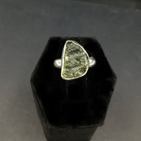 Moldavite Tektite Impact Space Raw Unpolished US Size 5 Sterling Silver Ring
