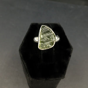 Moldavite Tektite Impact Space Raw Unpolished US Size 5 Sterling Silver Ring