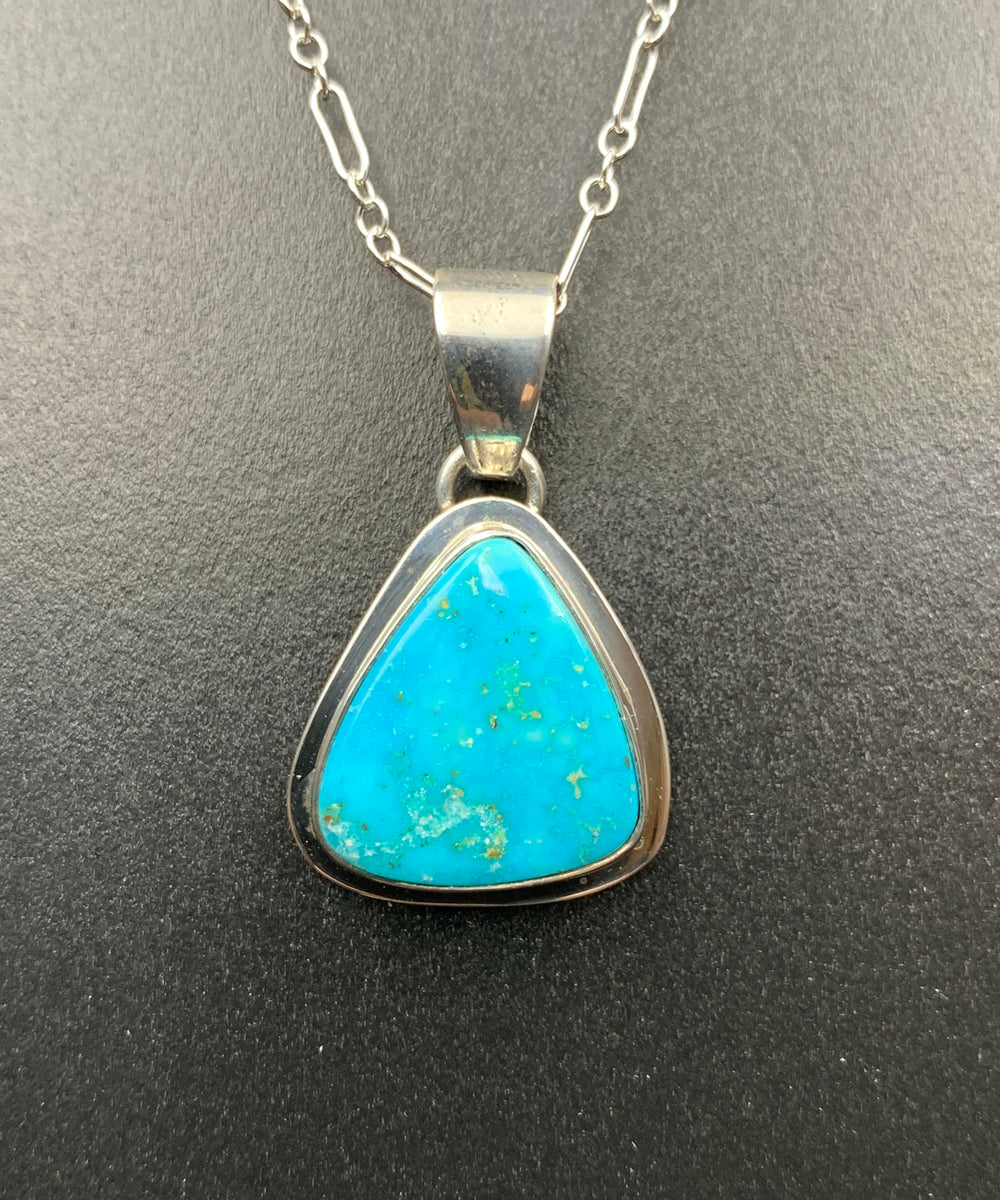 Kingman Turquoise #10 Natural Sterling Silver Pendant on 18