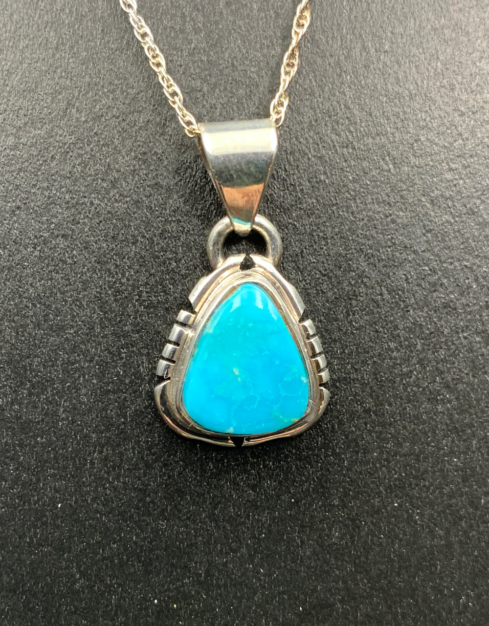 Kingman Turquoise #11 Natural Sterling Silver Pendant on 18