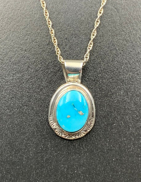 Kingman Turquoise #13 Natural Sterling Silver Pendant on 18