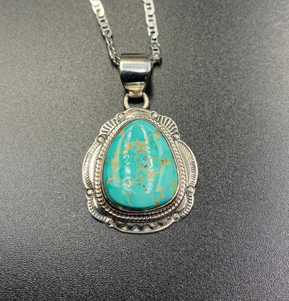 Kingman Turquoise #2 Natural Sterling Silver Pendant on 18