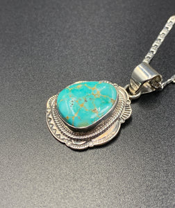 Kingman Turquoise #2 Natural Sterling Silver Pendant on 18" Chain