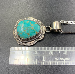 Kingman Turquoise #2 Natural Sterling Silver Pendant on 18" Chain