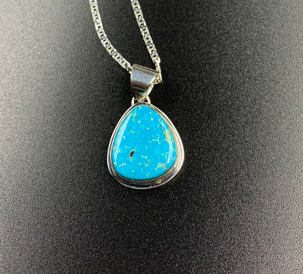 Kingman Turquoise #3 Natural Sterling Silver Pendant on 18