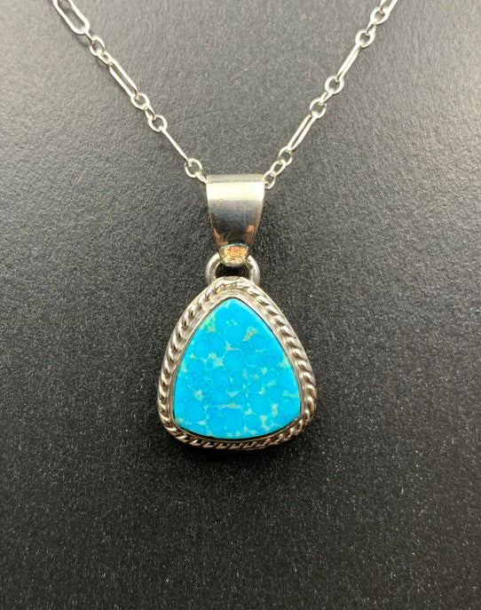 Kingman Turquoise #6 Natural Sterling Silver Pendant on 18