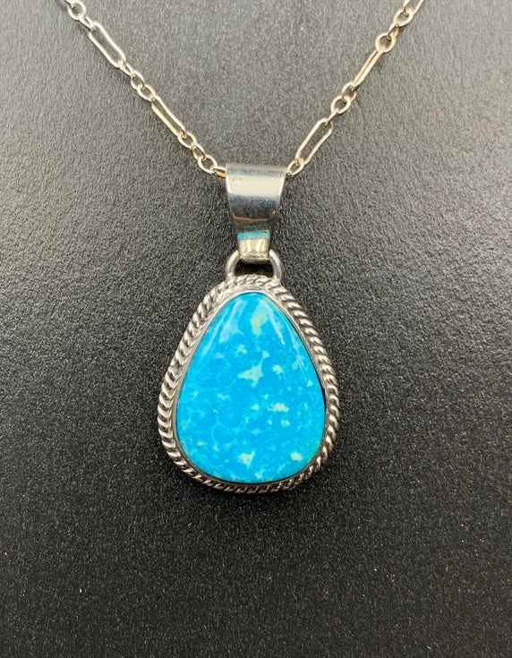 Kingman Turquoise #8 Natural Sterling Silver Pendant on 18